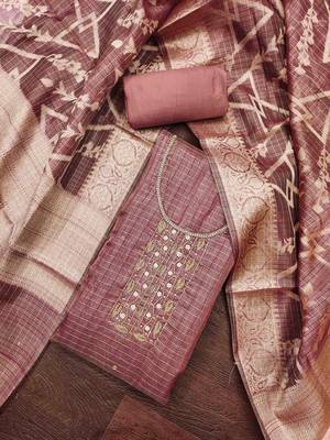mauve viscose handwork unstitched dress material 1