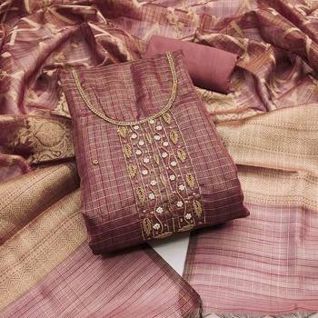 mauve viscose handwork unstitched dress material 2