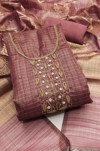 mauve viscose handwork unstitched dress material