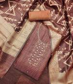 brown viscose handwork unstitched dress material