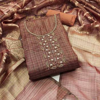 brown viscose handwork unstitched dress material 2