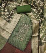 green viscose handwork unstitched dress material