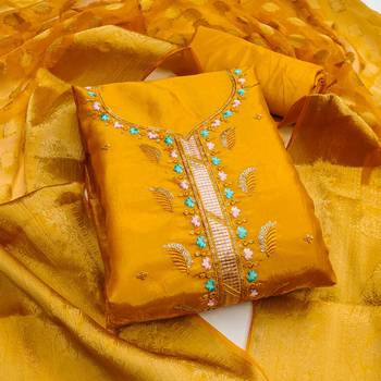 mustard chiffon embroiderde unstitched dress material 2