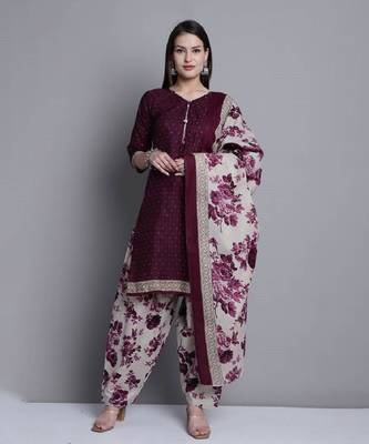 Classiques Polyester Floral Printed Wine Salwar Suit 1