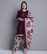 Classiques Polyester Floral Printed Wine Salwar Suit