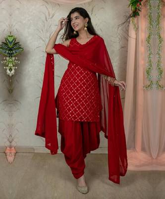 Red Embroidered Punjabi Salwar Suit  1