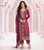 Purple dola silk thread sequin embroidered semi-stitched salwar suit
