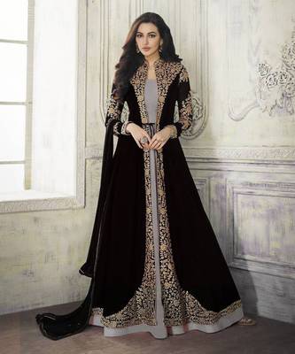 Black Faux Georgette Salwar Kameez Set with Golden Embroidery 1