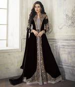 Black Faux Georgette Salwar Kameez Set with Golden Embroidery