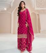 Pink chinon embroidered Palazzo suit