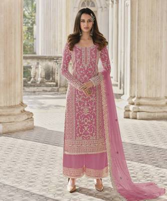 Pink embroidered net salwar 1