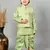 Boys jacquard ethnic motifs kurta dhoti pant with waistcoat set - pista