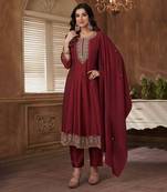 Maroon silk blend salwar kameez & dupatta set