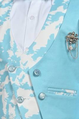 Boys cotton blend marble print 3 piece party suit set - sky blue 5