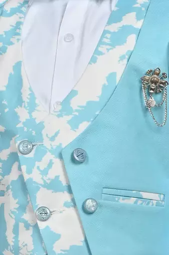 Boys cotton blend marble print 3 piece party suit set - sky blue