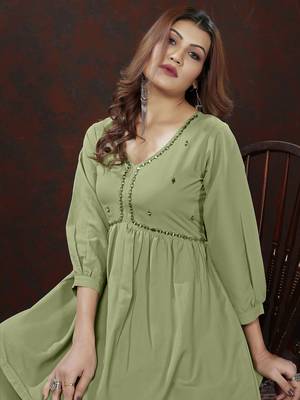 Pista green handwork cotton co-ord set with two pocket 4