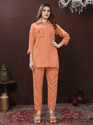 Peach handwork cotton co-ord set with two pocket 1