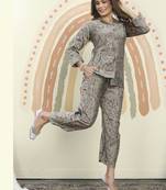 Beige printed riyon co-ord set with two pocket