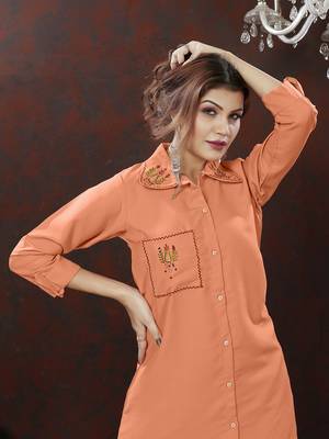 Peach handwork cotton co-ord set with two pocket 3