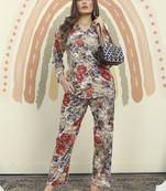 Grey printed riyon co-ord set with two pocket