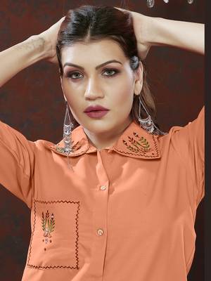 Peach handwork cotton co-ord set with two pocket 4