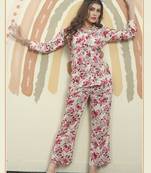 Cream printed riyon co-ord set with two pocket