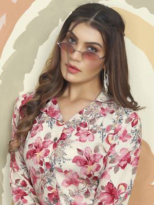 Cream printed riyon co-ord set with two pocket 4