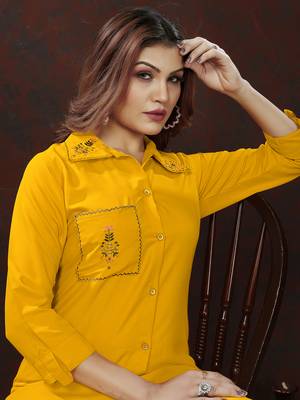 Mustard handwork cotton co-ord set with two pocket 4