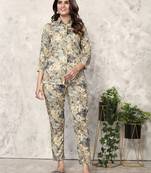 Beige printed riyon co-ord set with two pocket