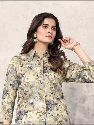 Beige printed riyon co-ord set with two pocket 4