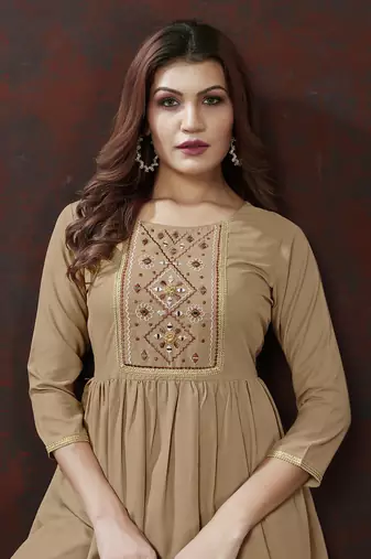 Light coffee handwork cotton co-ord set with two pocket