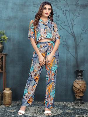 Sky blue printed viscose co-ord set 1