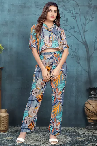 Sky blue printed viscose co-ord set