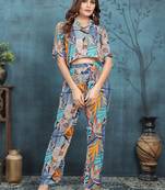 Sky blue printed viscose co-ord set