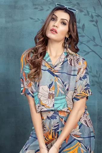 Sky blue printed viscose co-ord set