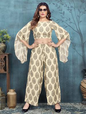 Beige printed viscose co-ord set 1