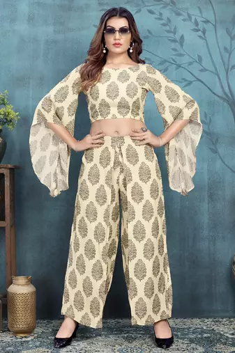Beige printed viscose co-ord set