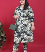 Teal blue printed riyon co-ord set with two pockets