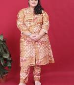 Orange printed riyon co-ord set with two pockets