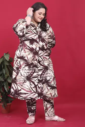 Wine printed riyon co-ord set with two pockets