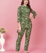 Green printed chanderi co-ord set with pocket