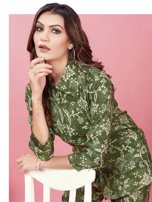 Green printed chanderi co-ord set with pocket 4