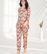 Green printed rayon co-ord set with pocket