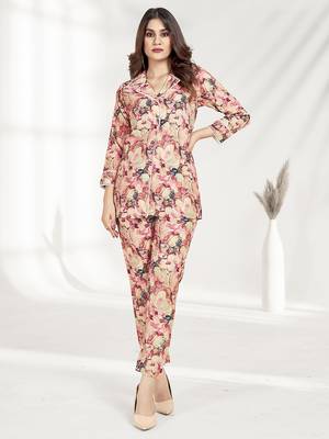 Green printed rayon co-ord set with pocket 2