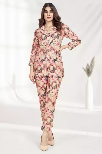 Green printed rayon co-ord set with pocket