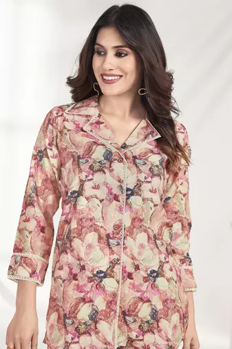Green printed rayon co-ord set with pocket