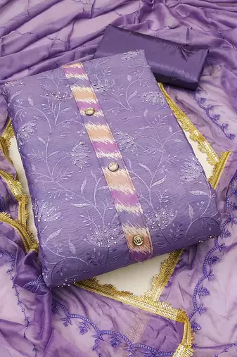 Women's lavender modal embroidered unstitched dress material