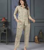 Meadow green printed riyon co-ord set with two pocket