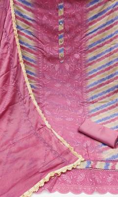 pink modal embroidered unstitched dress material 2