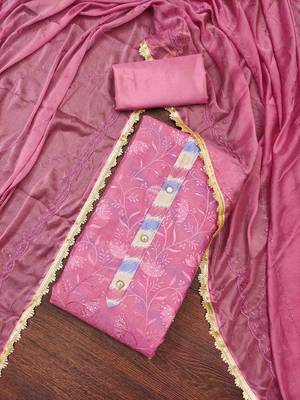 pink modal embroidered unstitched dress material 3